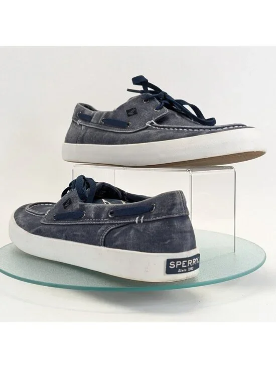 Men's Sperry Top-Sider Bahama 2-Eye Navy Blue Canvas Shoes Style C16-61432.SZ 12 - Picture 5 of 11